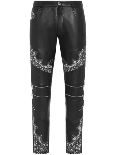 Philipp Plein Slim-cut Leather Trousers In Black