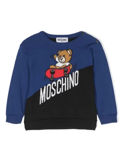 Moschino Kids' Teddy Bear Intarsia-knit Jumper In 蓝色