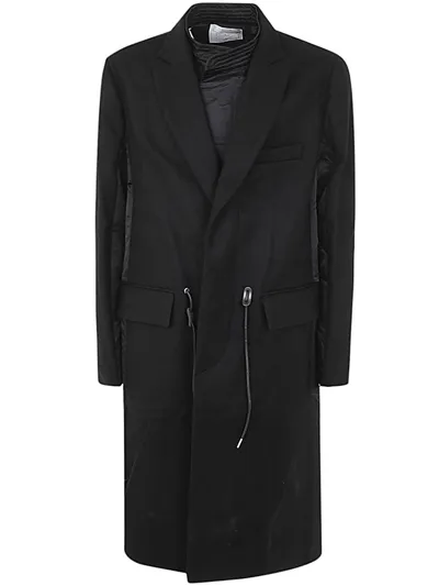 Sacai Long Sleeved Drawstring Waist Coat In Black