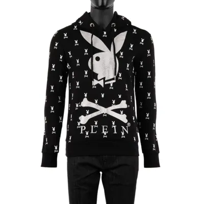 Pre-owned Philipp Plein X Playboy Bunny Hoodie Pullover Kristalle Logo Schwarz Weiss 08368