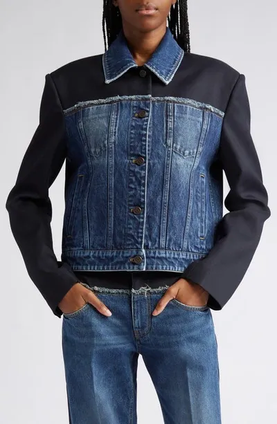 Stella Mccartney Paneled Blue Denim And Twill Jacket In Blue Vintage Denim