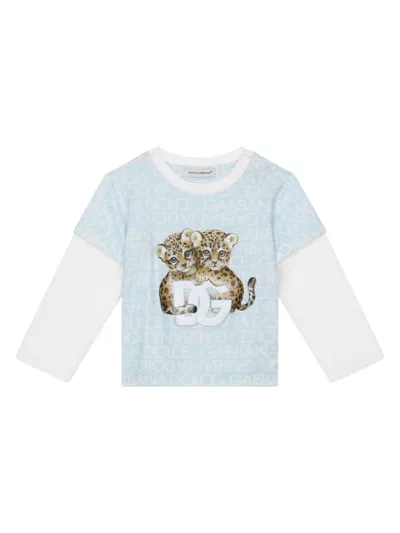 Dolce & Gabbana Babies' Logo-print Long-sleeve T-shirt In Blue