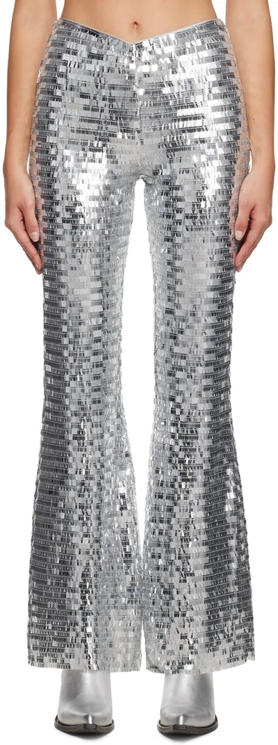 Simon Miller Robo Sequined High-rise Wide-leg Pants In Satellite Silver