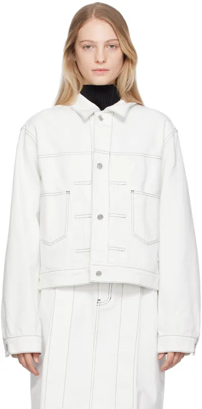 We11 Done White Tucked Denim Jacket In Ice