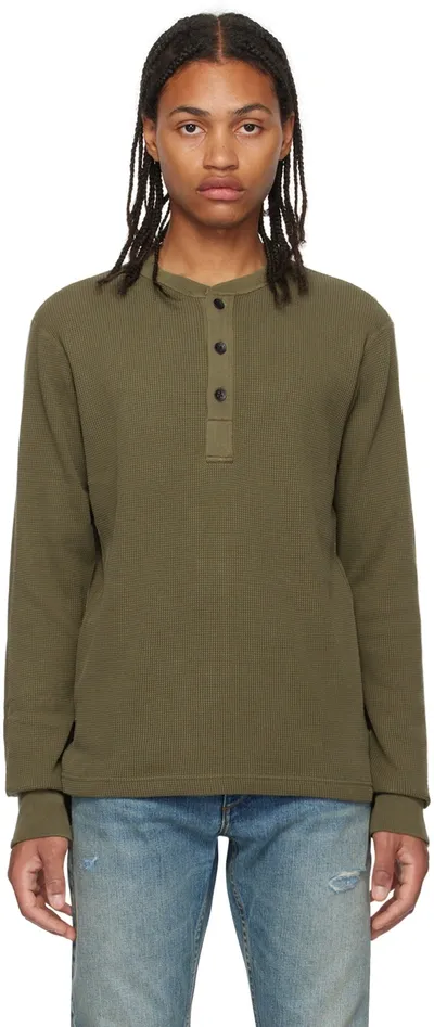 Rag & Bone Garment Dyed Waffle Knit Henley In Olive