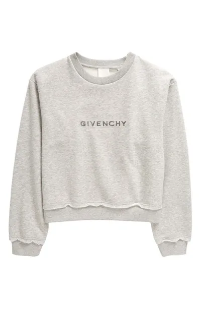 Givenchy Kids' Logo-embroidered Cropped Sweatshirt In Grey Marl