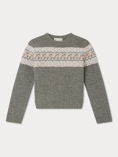 Bonpoint Kids' Tinoa Intarsia-knit Wool Sweater In Gray