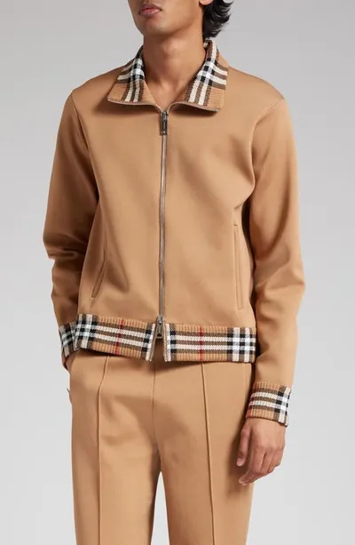 Burberry Vintage Check-trim Track Jacket In Camel