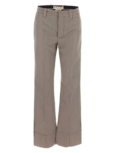 Marni Pied-de-poule Wool Trousers In Grey