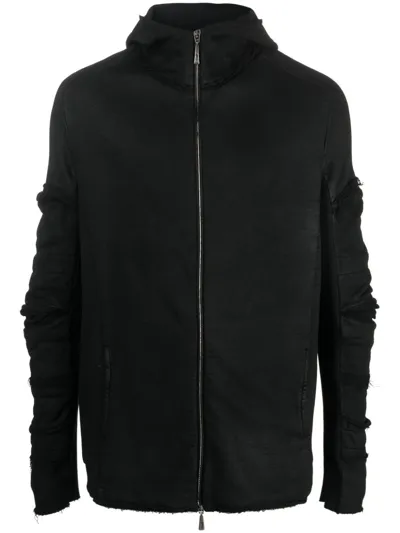 Masnada Draped Cotton Zip-up Hoodie In Black