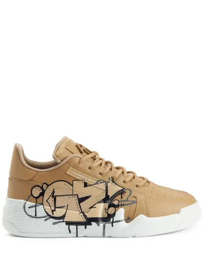 Giuseppe Zanotti Talon Logo-plaque Leather Sneakers In Neutrals