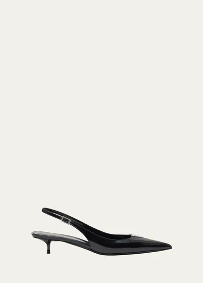 Saint Laurent Cherish Crystal-embellished Glossed-leather Slingback Pumps In Black