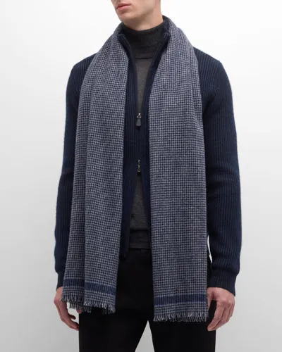 Neiman Marcus Men's Cashmere Houndstooth Scarf In Navy