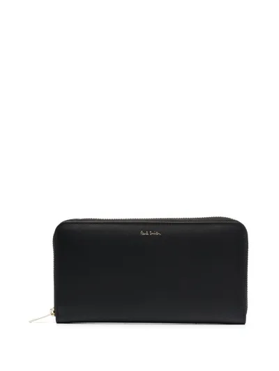 Paul Smith Leather Zip Around Wallet In Black