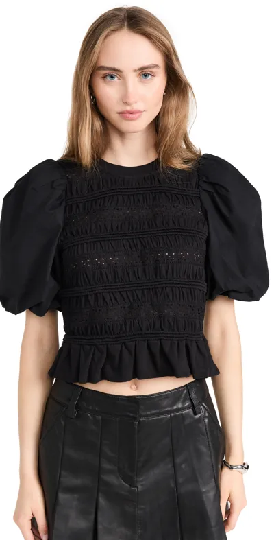 Sea Rita Jersey Puff Sleeve Top In Black