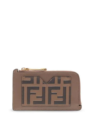 Fendi Ff Diamonds Card Case In Brown