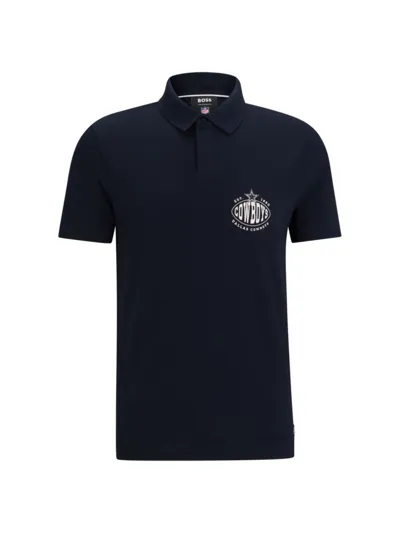 Hugo Boss Boss X Nfl Cotton-piqu Polo Shirt With Collaborative Branding In Cowboys Dark Blue