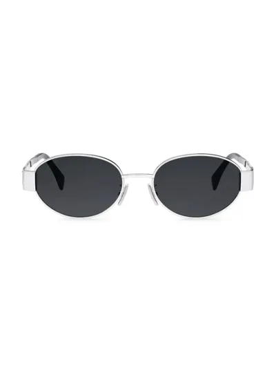 Celine Men's Triomphe Metal Oval Sunglasses In Silver