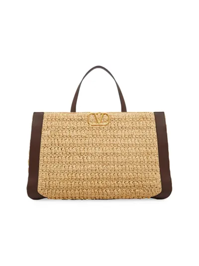 Valentino Garavani Women's Vlogo Signature Raffia Tote Handbag In 43s Natu Selleria