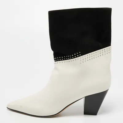 Pre-owned Jimmy Choo Cream/black Suede And Leather Ankle Boots Size 36