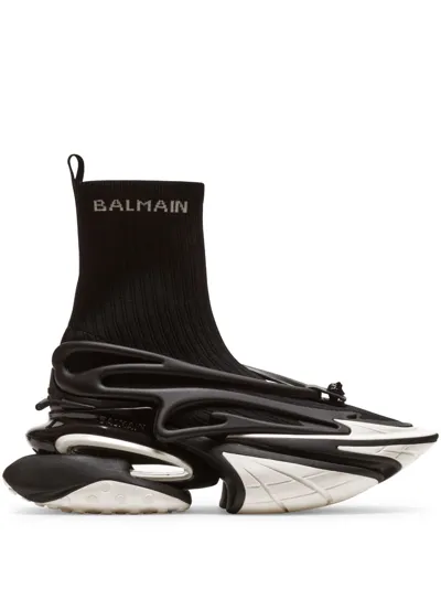 Balmain Unicorn Knitted Sneakers In Nero