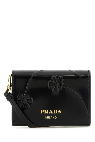 Prada Logo Plaque Embossed Cardholder In Black