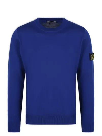 Stone Island Logo Patch Crewneck Jumper In Blue