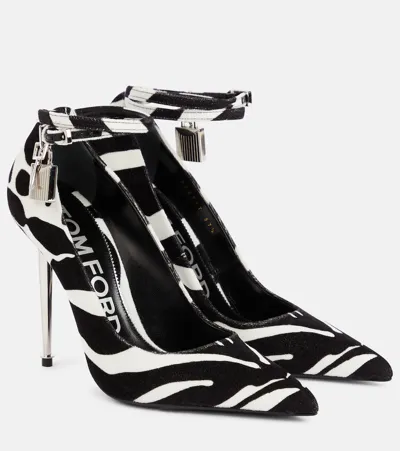 Tom Ford Padlock Zebra-print Velvet Pumps In Monochrome