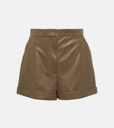 Max Mara Andorra Leather Shorts In Fango