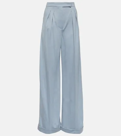 Max Mara Faraday Wool Wide-leg Pants In Light Blue