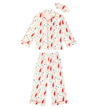 Jellymallow Kids' Printed Cotton Pajamas And Eye Mask Set In Multicoloured