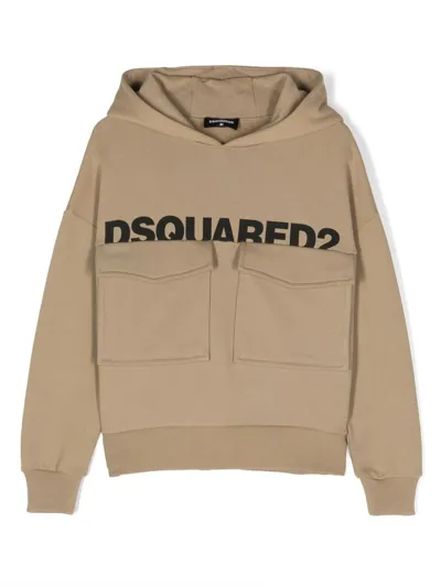 Dsquared2 Kids' Logo-print Cotton Hoodie In Neutrals