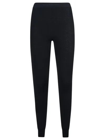 Rabanne Elastic Logo Waist Patterned Knit Leggings In Black