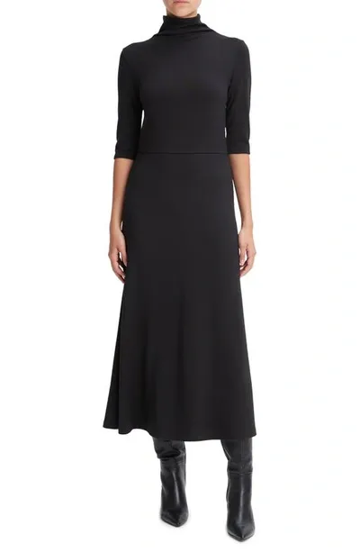 Vince Elbow-sleeve Turtleneck Midi Dress In Black