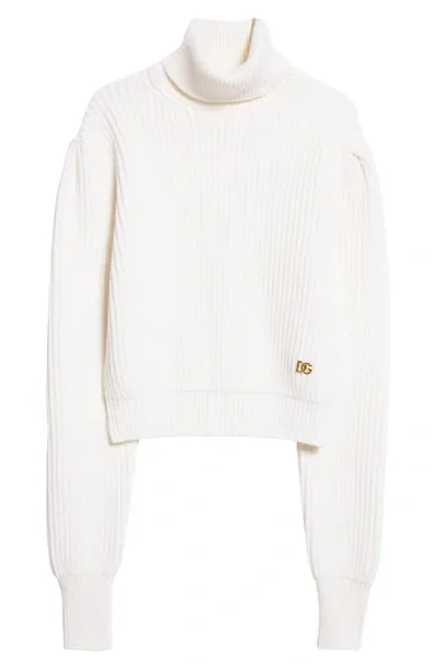 Dolce & Gabbana Ribbed Wool Turtleneck Sweater In Bianco Naturale