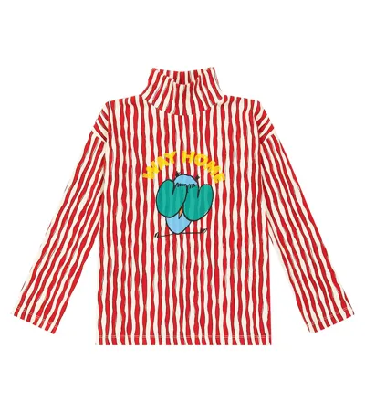 Jellymallow Kids' Wave Cotton-blend Turtleneck Top In Red