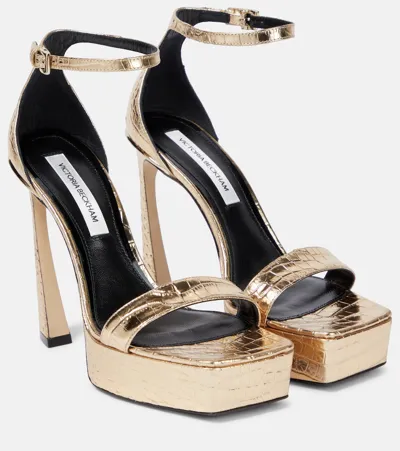 Victoria Beckham 135mm Metallic Croc Embossed Sandals In Gold