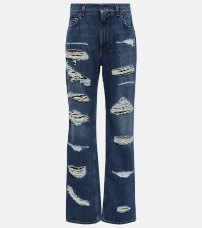 Dolce & Gabbana Distressed High-rise Jeans In Blue