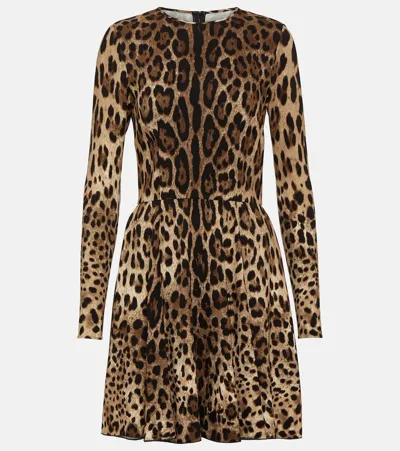 Dolce & Gabbana Leopard-print Mini Dress In Brown