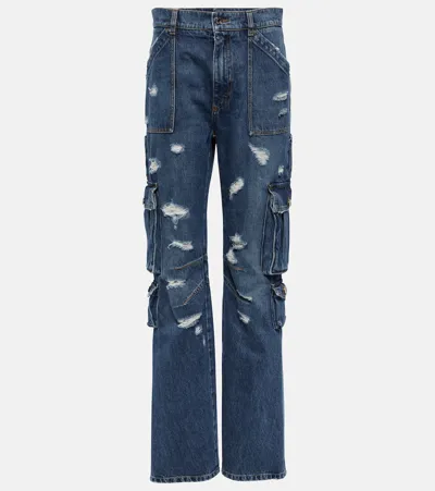 Dolce & Gabbana Distressed High-rise Cargo Jeans In Blue