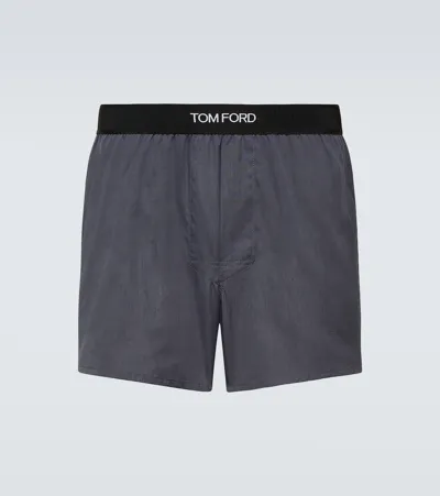 Tom Ford Logo-jacquard Cotton Jersey Boxer Briefs In Grey