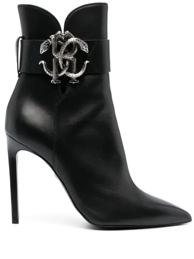 Roberto Cavalli Mirror Snake Leather Boots In Black