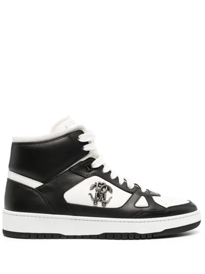 Roberto Cavalli Logo-plaque Leather Sneakers In White