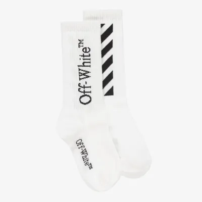 Off-white Kids' Jacquard Cotton-blend Socks In White