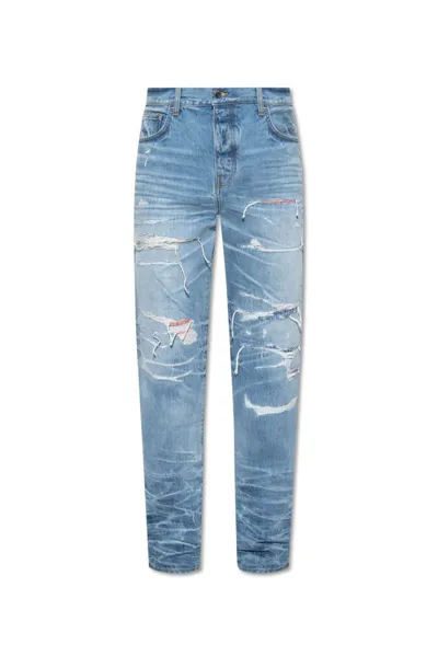 Amiri Distressed Straight Leg Jeans In Blue