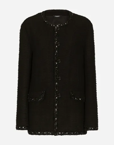 Dolce & Gabbana Single-breasted Bouclé Jacket In Black