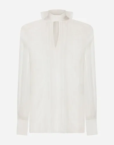 Dolce & Gabbana Chantilly Lace Semi-sheer Blouse In White