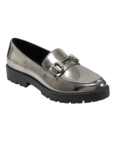 Bandolino Women's Franny Lug Sole Hardware Loafers In Pewter Chrome- Manmade