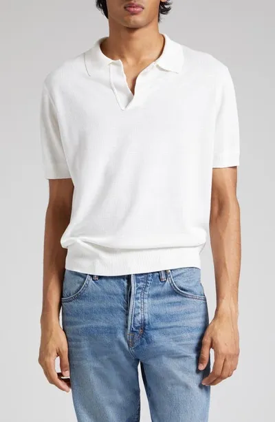 Tom Ford Textured Silk & Cotton Polo Sweater In Chalk