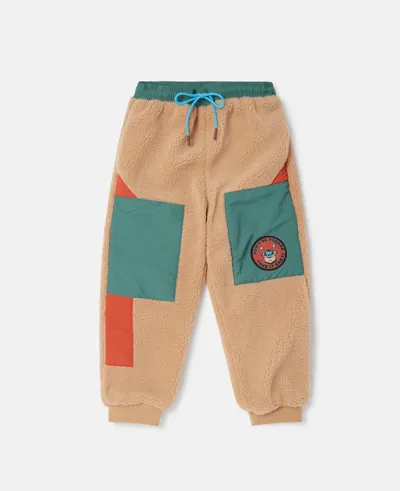 Stella Mccartney Camp Badge Fleece Joggers In Beige